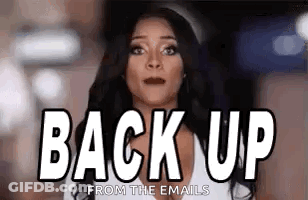 Woman Standing In Front Of Back Up From Emails Sign GIF