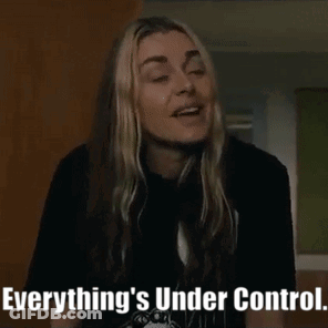 A Woman With Long Blonde Hair Is Standing In A Room And Says `` Everything 'S Under Control . '' GIF