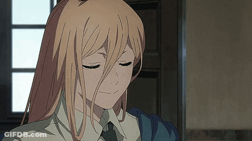 A Woman With Long Blonde Hair Is Wearing A Tie And A White Shirt . GIF