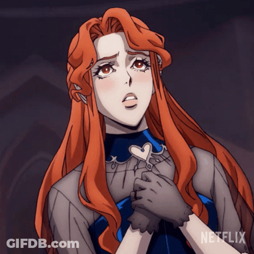 A Woman With Long Red Hair And A Heart On Her Chest Is A Netflix Character GIF