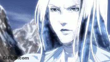 A Woman With Long White Hair Is Standing In Front Of A Mountain In A Pixel Art . GIF