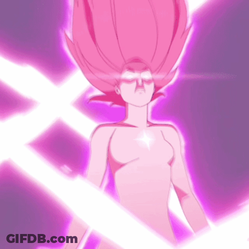 A Woman With Pink Hair Is Surrounded By Purple Light GIF