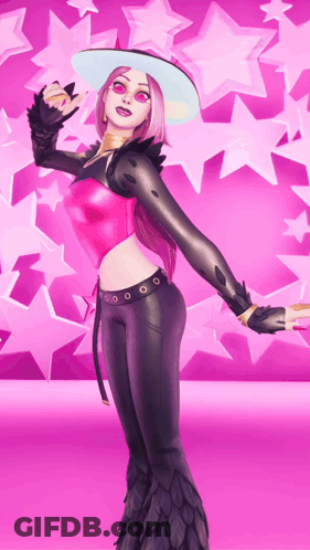 A Woman With Pink Hair Is Wearing A Cowboy Hat GIF