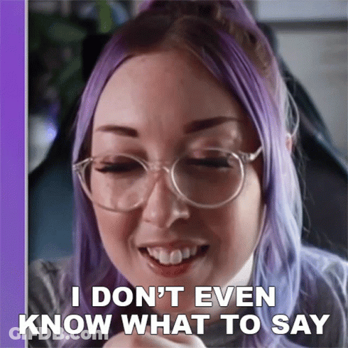 A Woman With Purple Hair And Glasses Says " I Don T Even Know What To Say " GIF