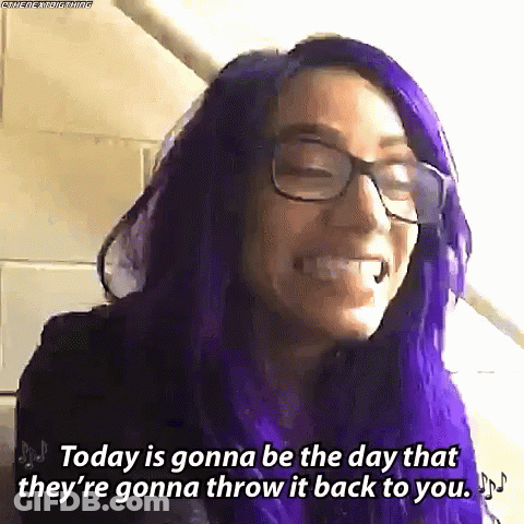 A Woman With Purple Hair And Glasses Says Today Is Gonna Be The Day GIF