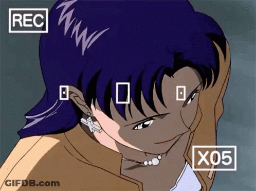 A Woman With Purple Hair Is Being Recorded With The Numbers Rec And X05 Above Her GIF