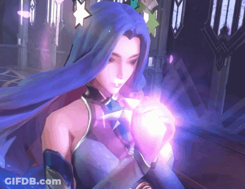 A Woman With Purple Hair Is Holding A Purple Object GIF