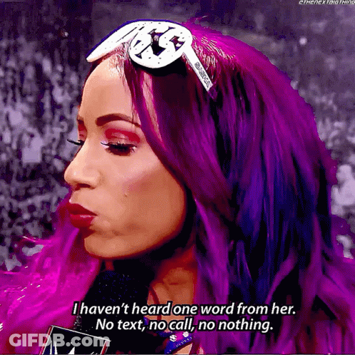A Woman With Purple Hair Is Talking Into A Microphone And Says " I Haven 'T Heard One Word From Her " GIF