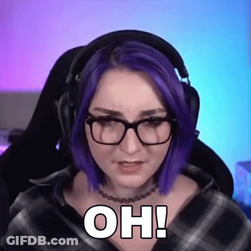 A Woman With Purple Hair Is Wearing Headphones And Glasses And Says Oh ! GIF