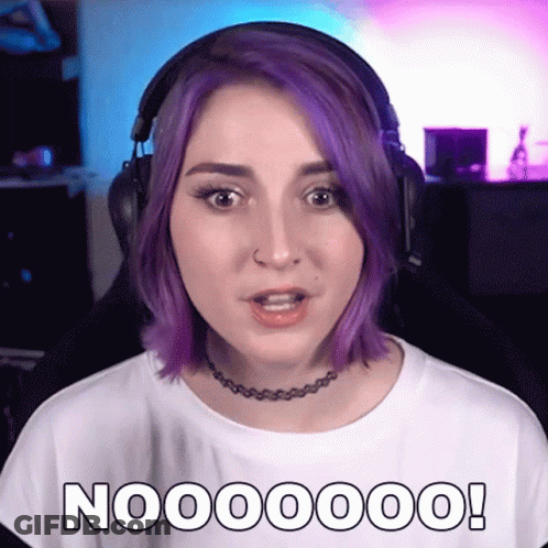 A Woman With Purple Hair Is Wearing Headphones And Says Noo00000 ! GIF