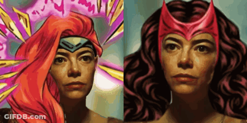A Woman With Red Hair And A Red Hat GIF