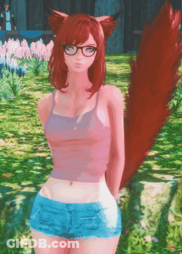 A Woman With Red Hair And Glasses Is Standing In A Field GIF