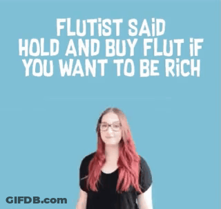 A Woman With Red Hair And Glasses Says Flutist Said Hold And Buy Flut If You Want To Be Rich .. GIF