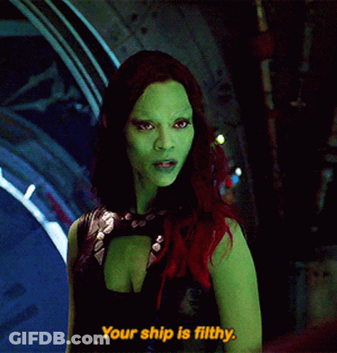 A Woman With Red Hair And Green Skin Says Your Ship Is Filthy GIF