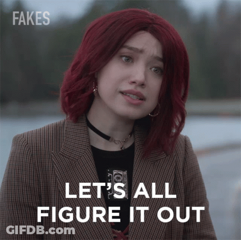 A Woman With Red Hair Has The Words Let 'S All Figure It Out On Her Face GIF