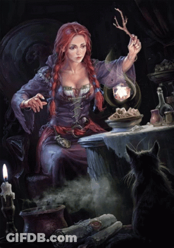 A Woman With Red Hair Is Holding A Stick In Her Hand GIF