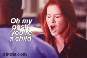 A Woman With Red Hair Is Screaming With The Words Oh My Gosh You 'Re A Child Behind Her GIF