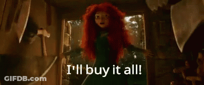 A Woman With Red Hair Is Standing In A Room With A Saw And The Words `` I 'Ll Buy It All ! '' GIF