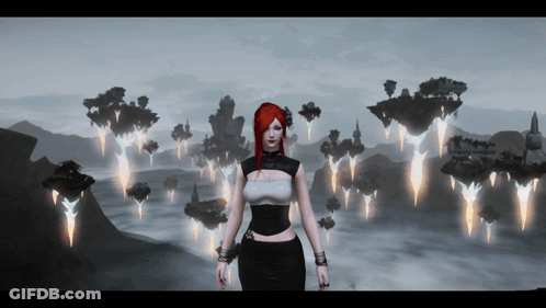 A Woman With Red Hair Is Standing In A Video Game GIF