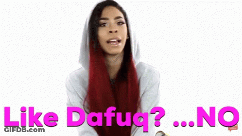 A Woman With Red Hair Is Wearing A Hoodie And Says " Like Dafug No " GIF