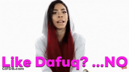 A Woman With Red Hair Is Wearing A White Hoodie And The Words Like Dafug No Are Above Her GIF