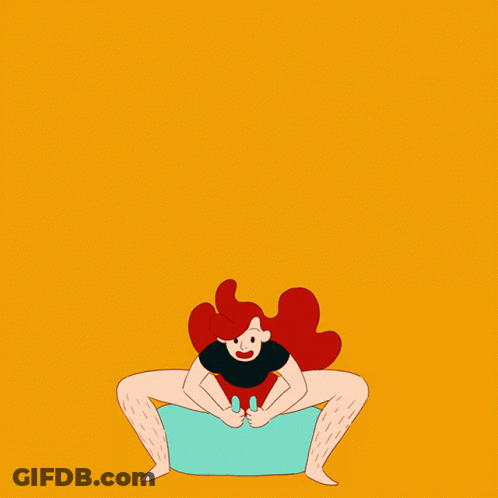 A Woman With Red Hair Sits On A Blue Ball GIF
