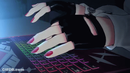 A Woman With Red Nails Is Typing On A Keyboard That Says Ctrl GIF