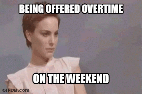 A Woman With Short Hair Is Being Offered Overtime On The Weekend . GIF