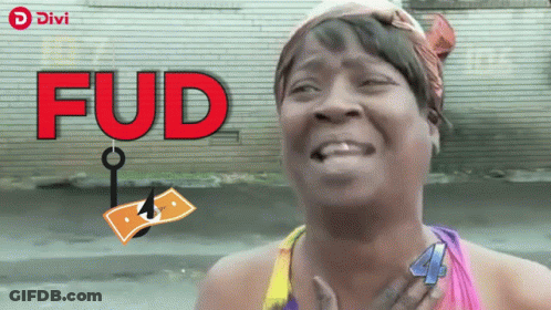 A Woman With The Word Fud On Her Face GIF