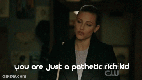 A Woman With The Words You Are Just A Pathetic Rich Kid On The Bottom GIF