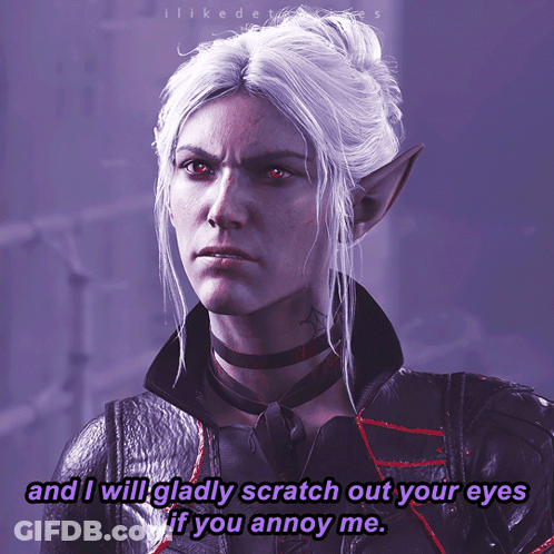 Woman With White Hair And Red Eyes Saying I Will Gladly Scratch Out Your Eyes GIF