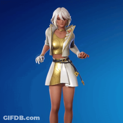 A Woman With White Hair Is Wearing A White And Gold Outfit GIF