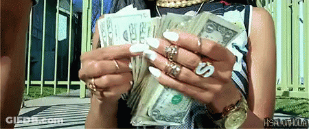 A Woman With White Nails Is Holding A Stack Of 20 Dollar Bills In Her Hands GIF