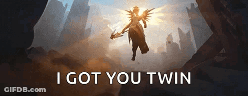 A Woman With Wings Is Flying In The Air With The Words `` I Got You Twin '' . GIF