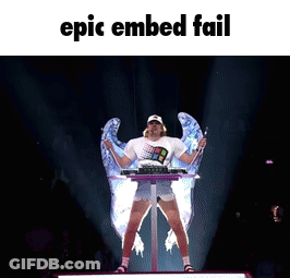 A Woman With Wings Is Standing On A Stage With The Words Epic Embed Fail Written Above Her GIF