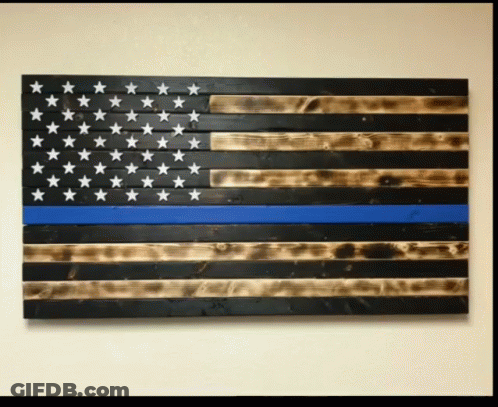 A Wooden American Flag With A Blue Stripe GIF