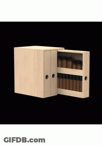 A Wooden Box With A Shelf Full Of Bottles GIF