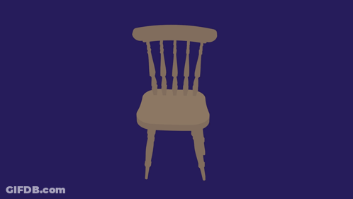 A Wooden Chair Is Against A Blue Background GIF
