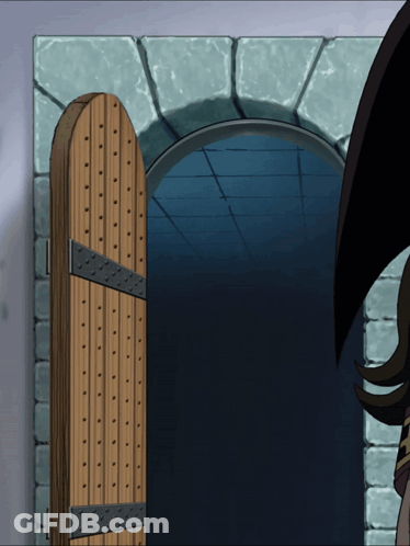 A Wooden Door Is Open To A Dark Room In A Cartoon GIF