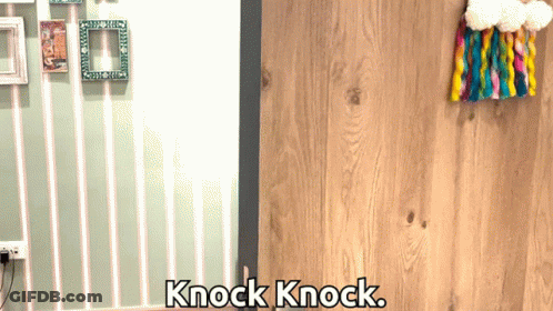 A Wooden Door With The Word Knock Knock On It GIF