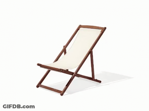 A Wooden Folding Chair With A White Canvas On A White Background GIF