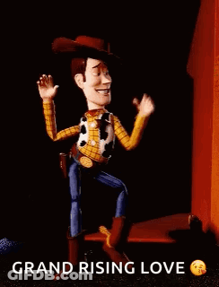 A Woody Doll From Toy Story Is Pointing At Something . GIF