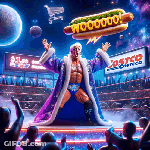 A Wrestler In A Ring With A Costco Sign Behind Him GIF