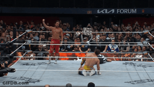 A Wrestler In A Ring With A Sign That Says " Aew " On It GIF