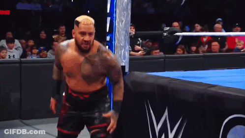 A Wrestler In A Wrestling Ring With The Letter W On The Side GIF