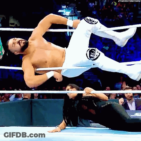 A Wrestler Is Being Lifted In The Air By Another Wrestler GIF