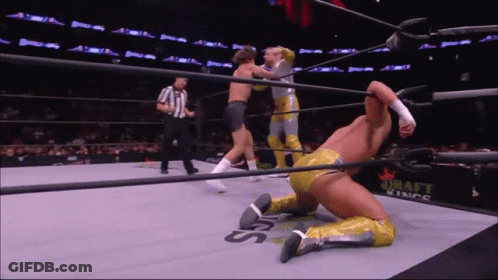 A Wrestler Is Kneeling Down In A Ring With The Word Draft Kings On The Side GIF