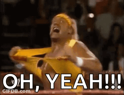 A Wrestler Is Screaming In A Boxing Ring With The Words Oh Yeah Written On The Screen GIF