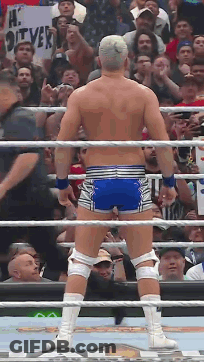 A Wrestler Is Standing In A Ring With A Crowd Behind Him And A Sign That Says Hi Oliver GIF