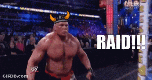 A Wrestler Is Wearing A Viking Hat And Says Raid !!! GIF